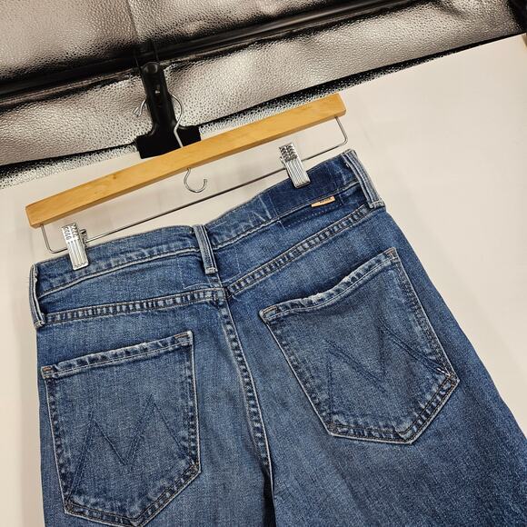 MOTHER The Tomcat Jeans Blue Medium Wash Button Fly Raw Hem Cropped Size 27 - Picture 5 of 7